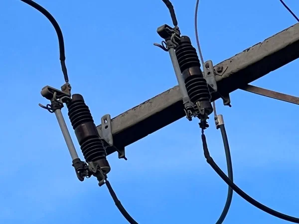 Cables Alimentación Eléctrica Techo Del Edificio — Foto de Stock