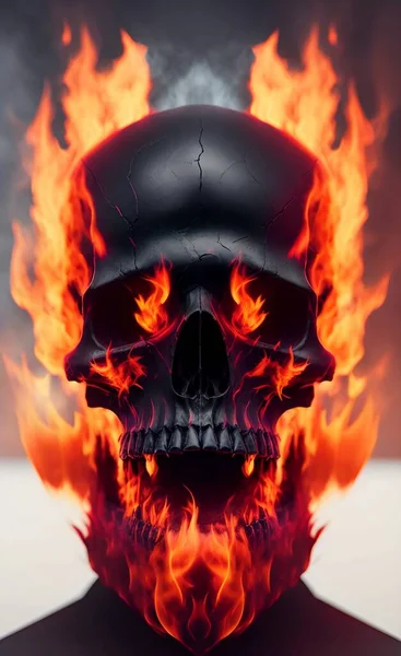 skull with burning candle in the fire