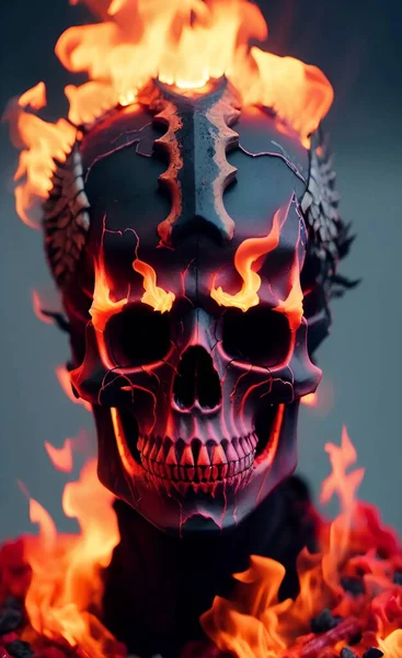 skull with a flame of a burning candle