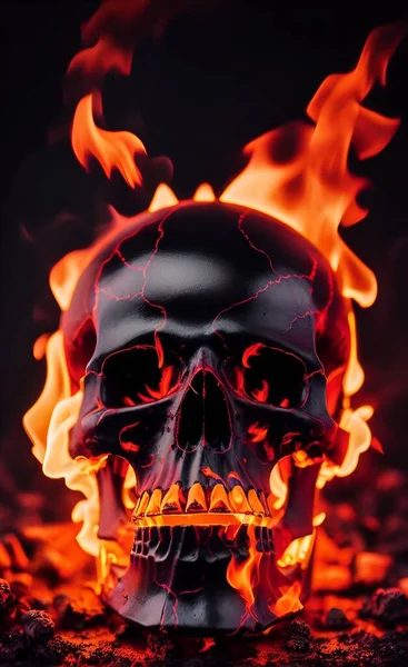 halloween skull with flames