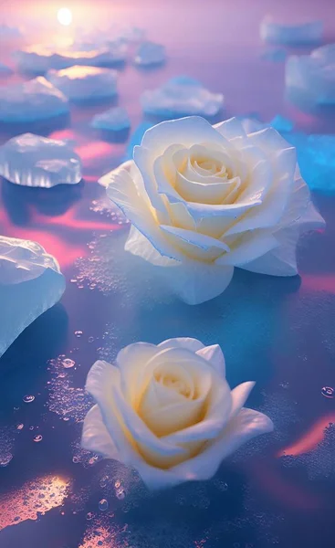beautiful pink rose in the water.