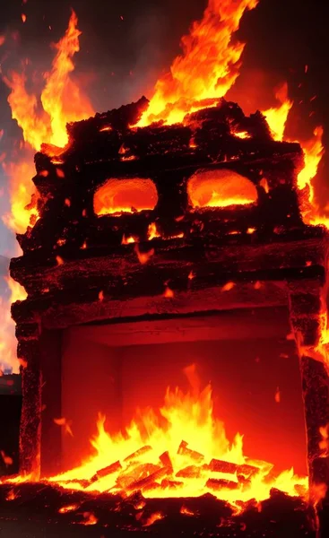 Égő Tűz Kandallóban — Stock Fotó