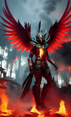 fantasy warrior with a sword and a dragon in his hand