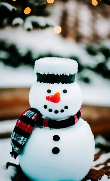 Рождественский Снеговик Фоне Снега — стоковое фото