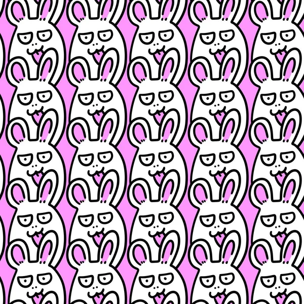 可爱兔子卡通画无缝图案 — 图库照片