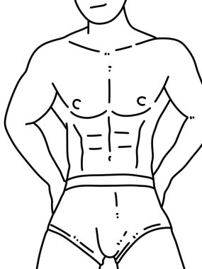 Siyah ve beyaz renkli yakışıklı adam çizgi filmi.