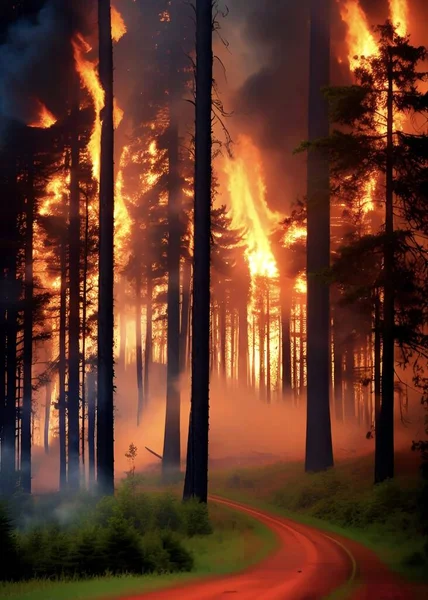关闭着火的森林 — 图库照片