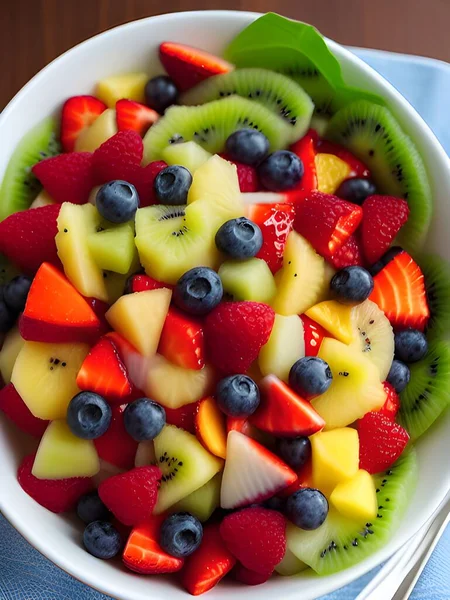 Färsk Fruktsallad Med Frukt Och Bär — Stockfoto