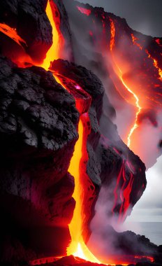 Dağın arka planında yangın alevleri