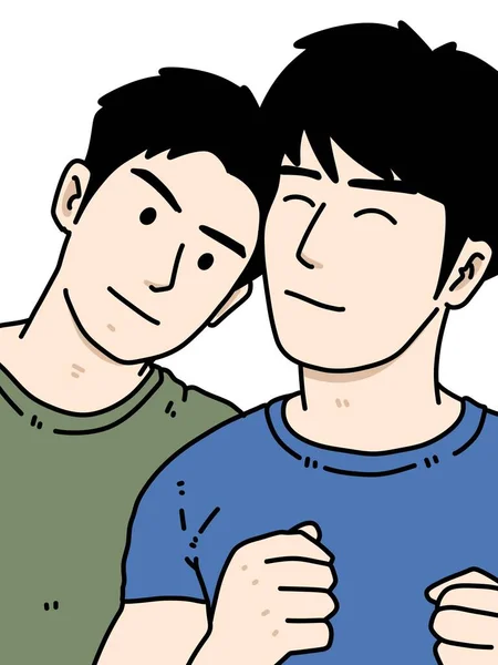 两个年轻男子卡通片白色背景 — 图库照片