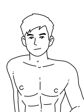 Siyah ve beyaz renkli yakışıklı adam çizgi filmi.