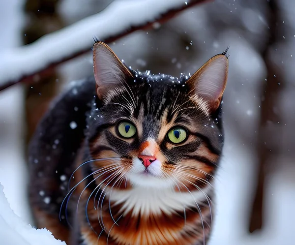 Кошка Снегу — стоковое фото