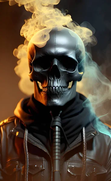 Homme Fumant Crâne Avec Fumée — Photo