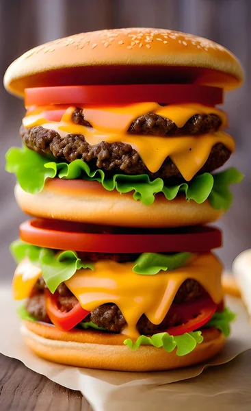 Chutný Burger Hovězím Masem Rajčaty Sýrem — Stock fotografie