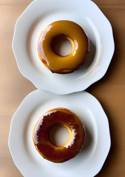 Donut Com Esmalte Chocolate Prato Branco — Fotografia de Stock