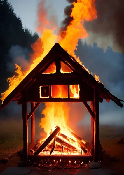 暖炉の火と薪焼き — ストック写真