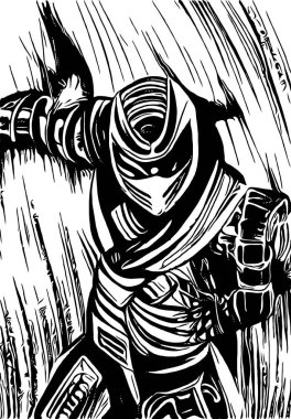 Ninja çizgi filminin siyah ve beyazı