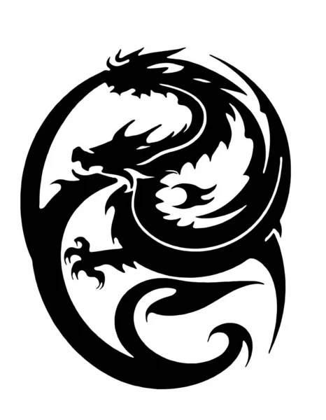 Black Tattoo Style Dragon Illustration Design — Stock Photo, Image
