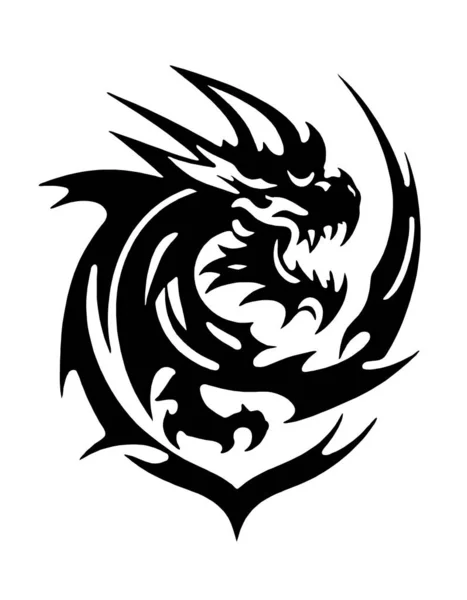 ドラゴン漫画の黒と白のタトゥーデザイン — ストック写真