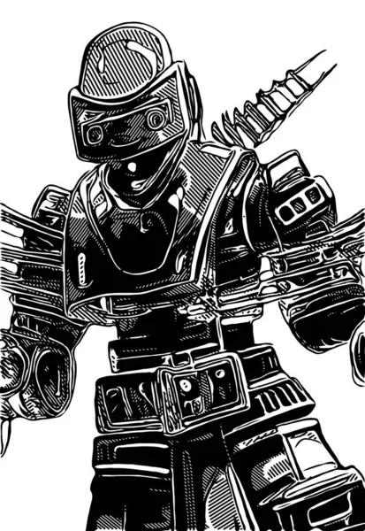 Zwart Wit Van Robot Cartoon — Stockfoto