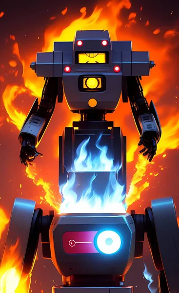 Feuer Und Rauch Roboter Auf Dem Hintergrund Des Nachthimmels Darstellung — Stockfoto