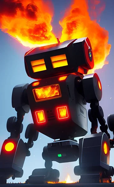 Darstellung Eines Roboters Mit Rotem Feuer — Stockfoto