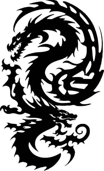 Dragon Noir Blanc Illustration Style Tatouage — Photo