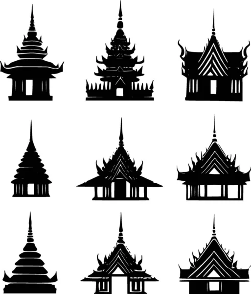 Silhuett Pagoda Och Tempel Silhuetter Vit Bakgrund — Stockfoto