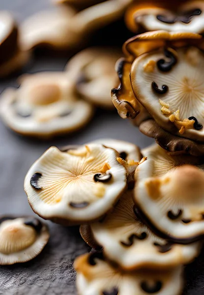배경에 바삭바삭 버섯칩을 클로즈업해서 — 스톡 사진
