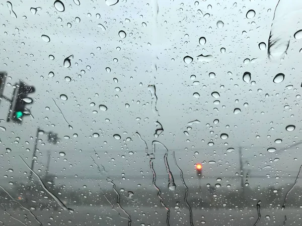 Regentropfen Auf Fensterglas Regnerisches Wetter — Stockfoto