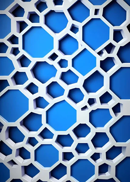 hexagon background with blue and white hexagons. 3d illustration