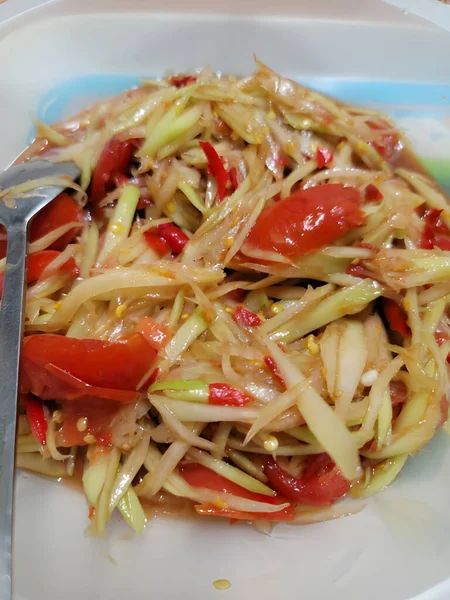 Тайская Еда Вкусный Свежий Пряный Салат Папайи — стоковое фото