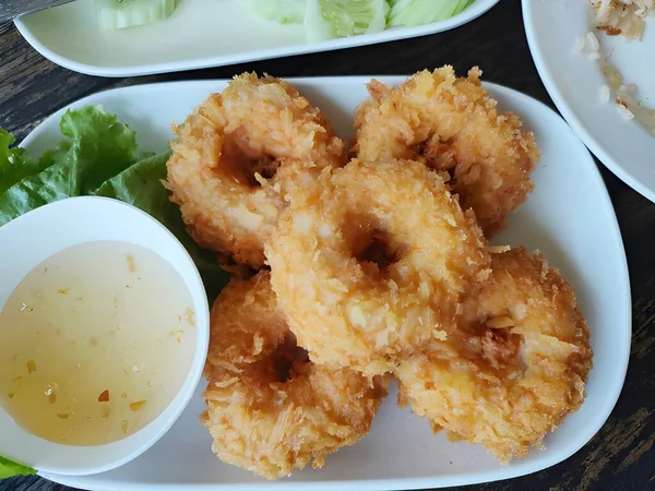 Gebakken Garnalen Met Saus — Stockfoto