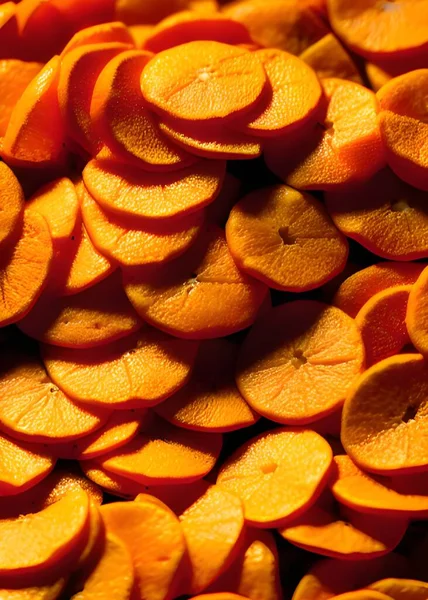 sliced orange slices on a wooden background