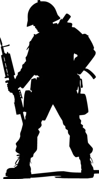 Silhouette Soldato Con Fucile — Foto Stock