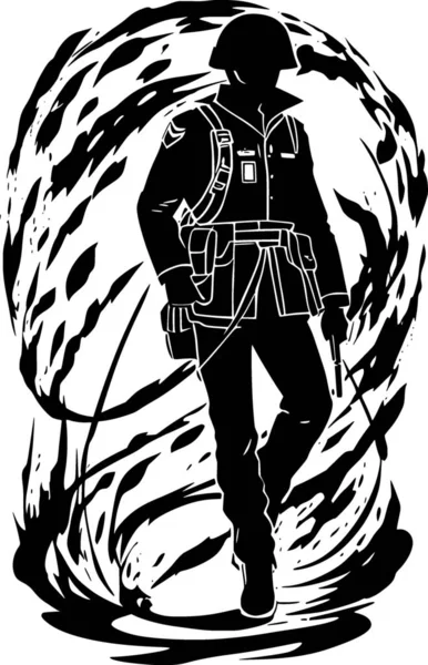 Holzschnitt Illustration Eines Mannes Mit Schwert — Stockfoto