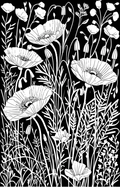 illustration of black and white floral background with leaves
