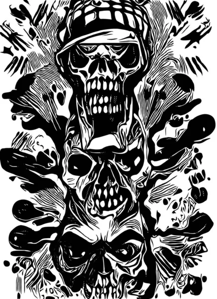 Kafatası Kemiklerin Siyah Beyaz Çizimi — Stok fotoğraf