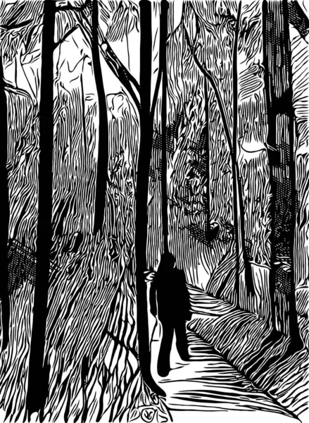Handgezeichnete Skizze Eines Mannes Wald — Stockfoto