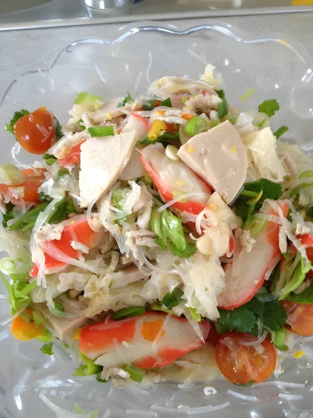 stock image salad with vegetables and pork