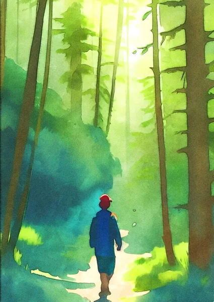 Акварельна Ілюстрація Чоловіка Лісі — стокове фото