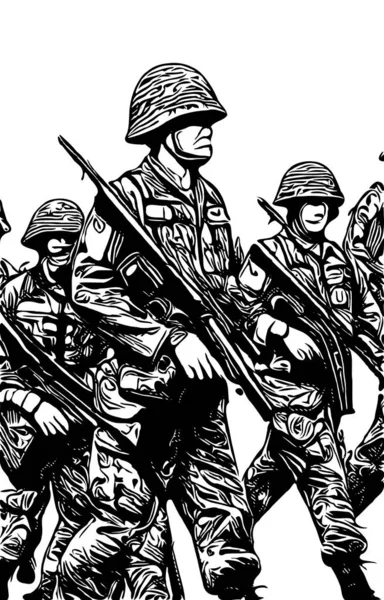 Giocatori Militari Con Pistola Cartone Animato — Foto Stock