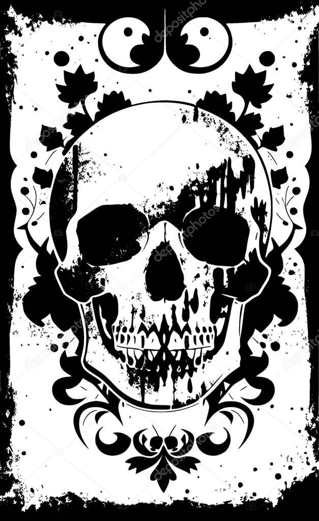 Grunge skull with a black and white background