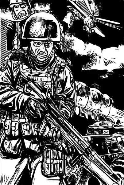 Иллюстрация Человека Шлеме Пистолетом — стоковое фото