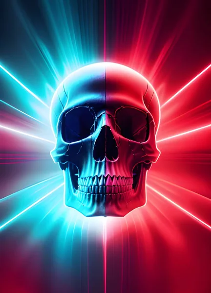 skull with a red blue color. illustration.