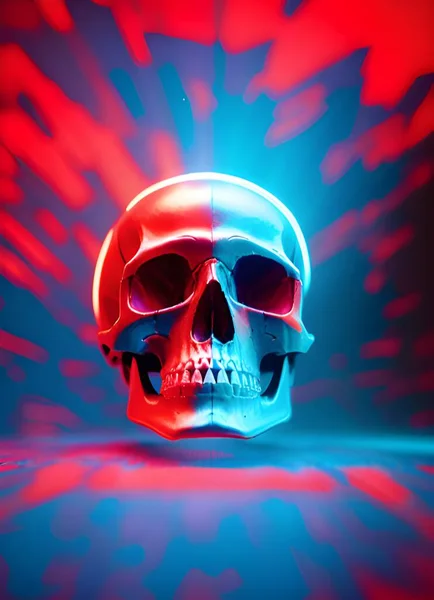 skull with a red blue color. illustration.