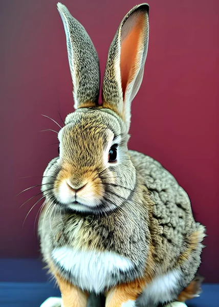 cute rabbit with ears of easter bunny on a red background