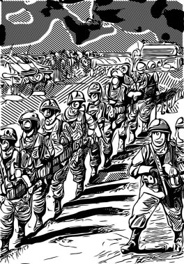 Beyaz arka planda askeri asker ekibi