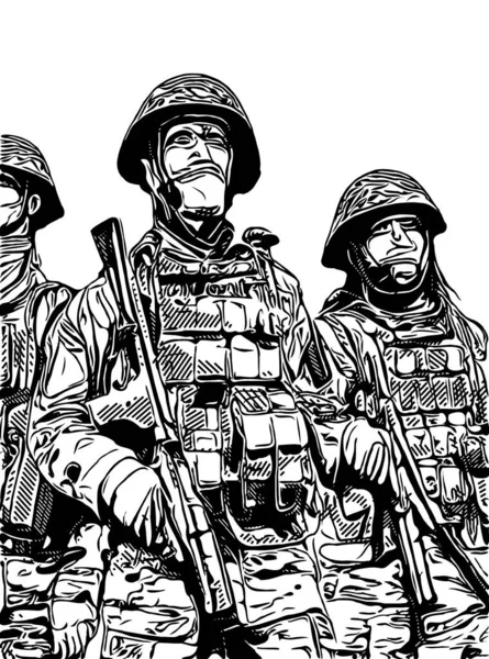 Team Van Militaire Soldaten Witte Achtergrond — Stockfoto