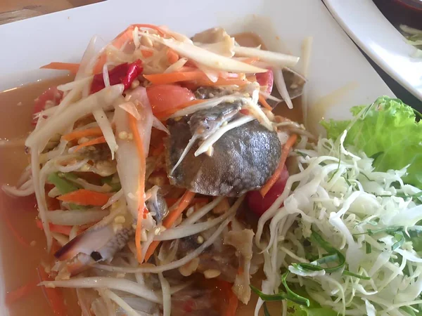 Lezzetli Asya Yemekleri Papaya Salatasının Yakın Görüntüsü — Stok fotoğraf